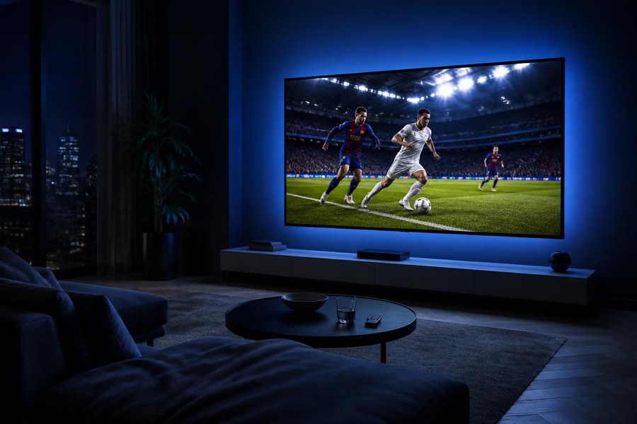 Match de football en direct sur un téléviseur 4K avec un abonnement IPTV
